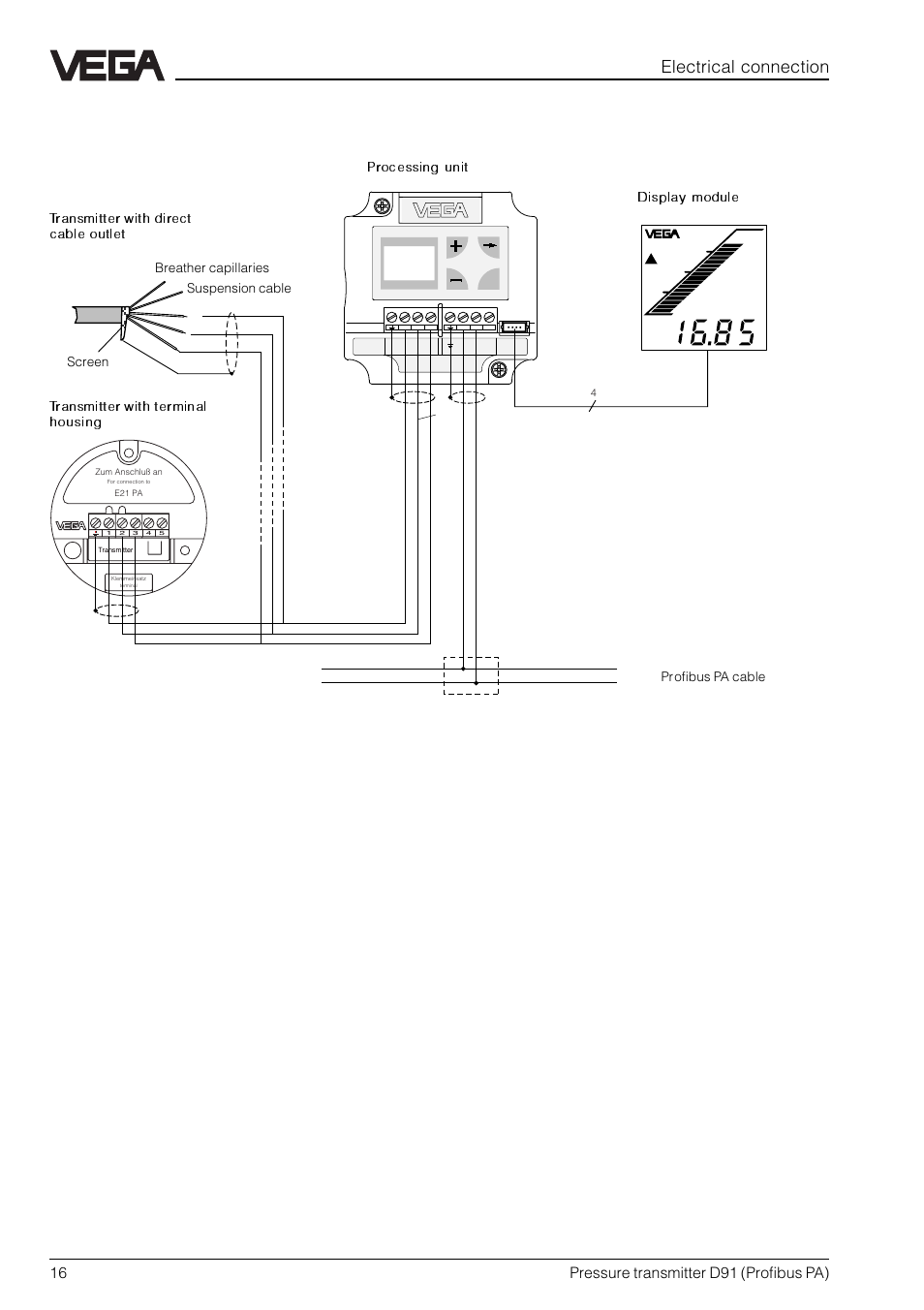2 wiring plan, Electrical connection, 16 pressure transmitter d91 (profibus pa) | VEGA D91 Profibus PA User Manual | Page 16 / 36