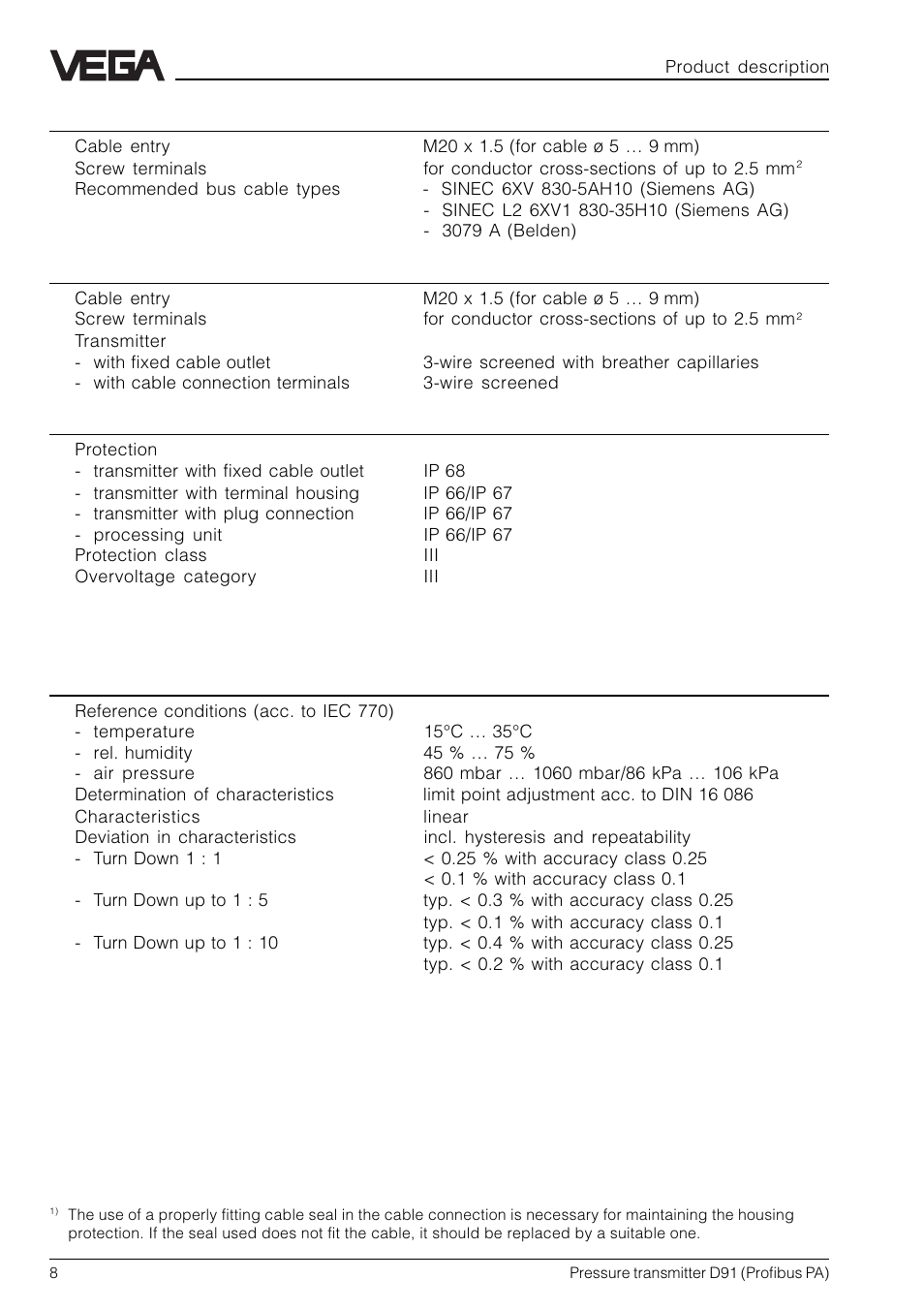 VEGA D91 Profibus PA User Manual | Page 8 / 36