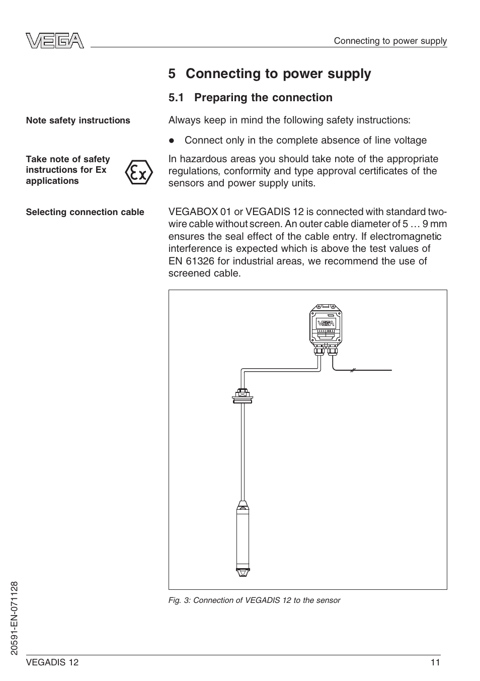 5 connecting to power supply, 1 preparing the connection | VEGA VEGADIS 12 User Manual | Page 11 / 28