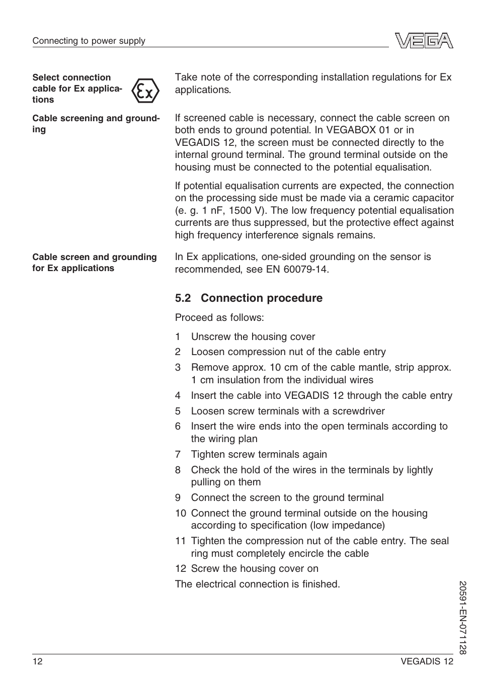 2 connection procedure | VEGA VEGADIS 12 User Manual | Page 12 / 28