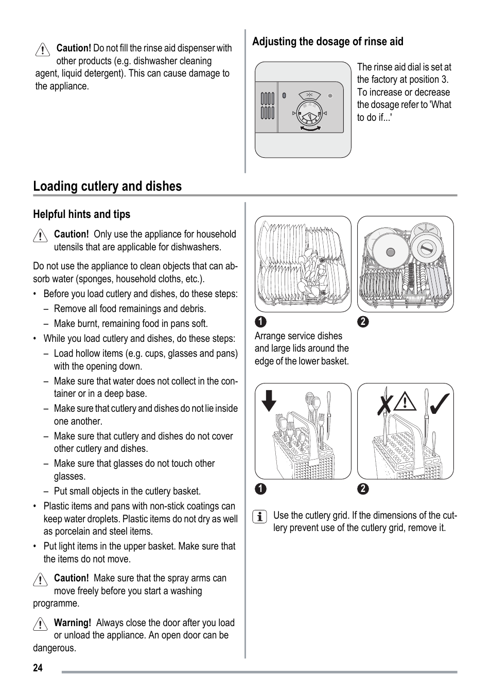 Loading cutlery and dishes | ZANKER ZKI1530 User Manual | Page 24 / 68