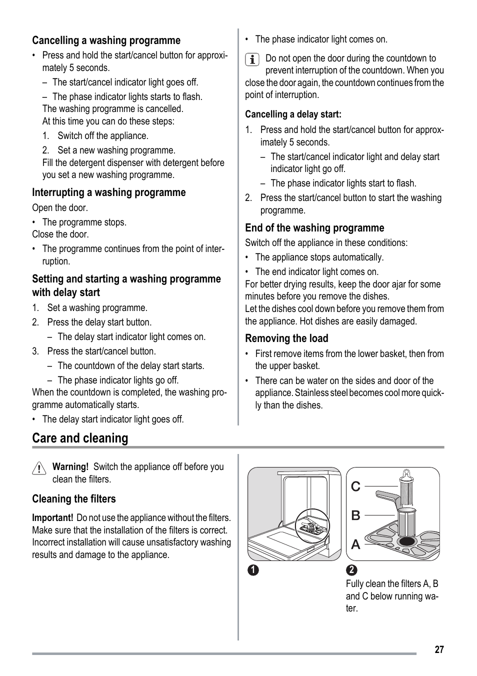 Care and cleaning | ZANKER ZKI1530 User Manual | Page 27 / 68