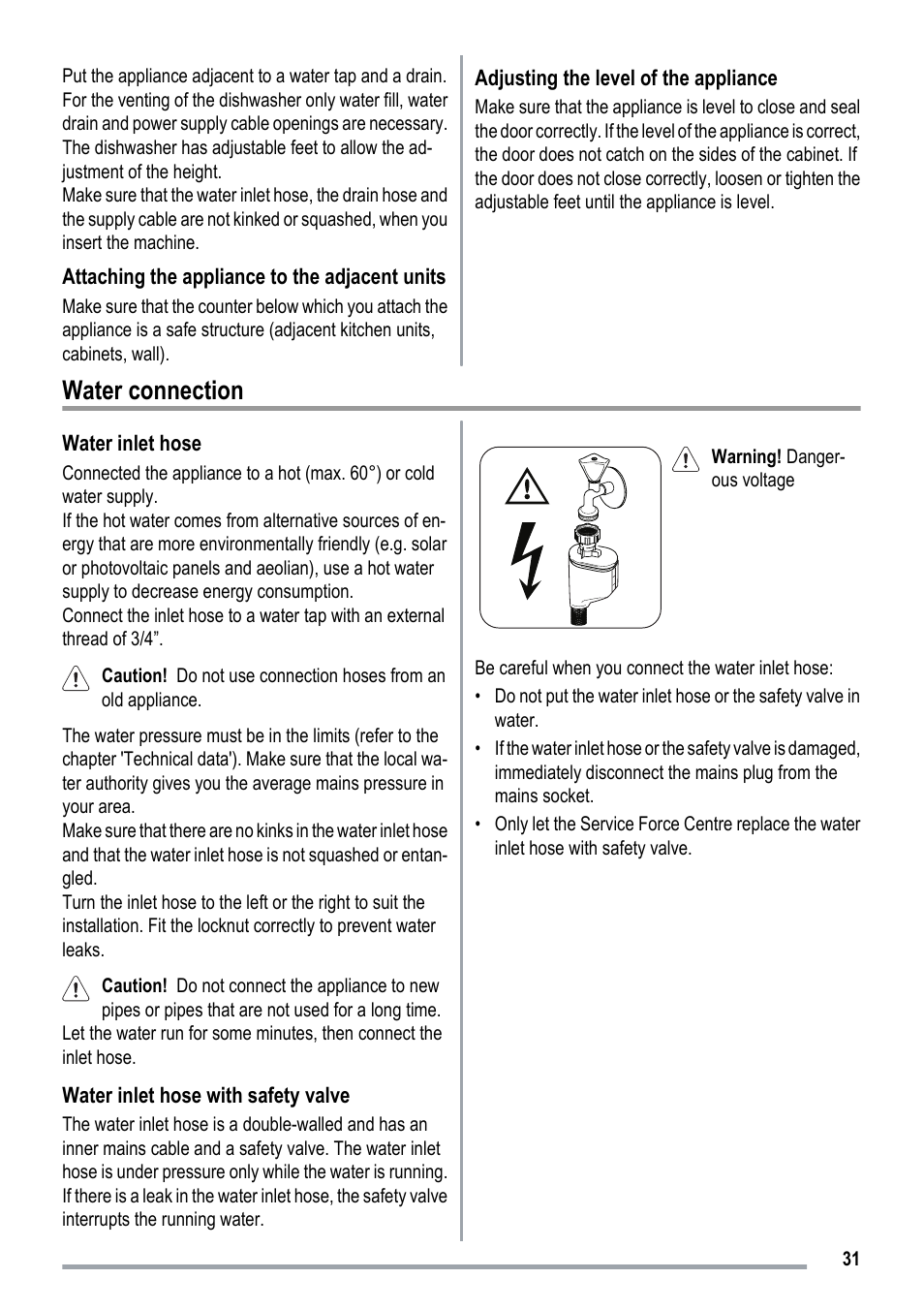 Water connection | ZANKER ZKI1530 User Manual | Page 31 / 68