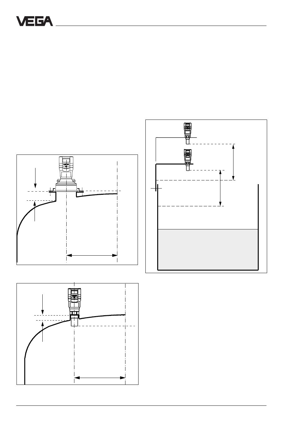 Dished tank ends, Open vessels, Mounting and installation - measurement of liquids | VEGA VEGASON 51V…53V User Manual | Page 26 / 88