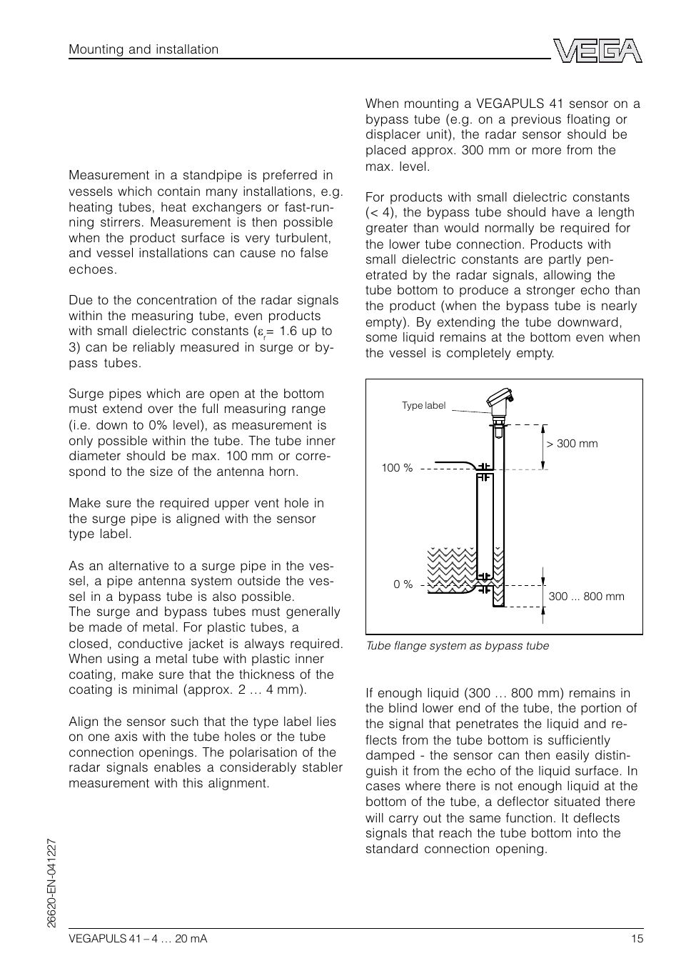 3 measurement in standpipe (surge or bypass tube) | VEGA VEGAPULS 41 4 … 20 mA; HART compact sensor User Manual | Page 15 / 68