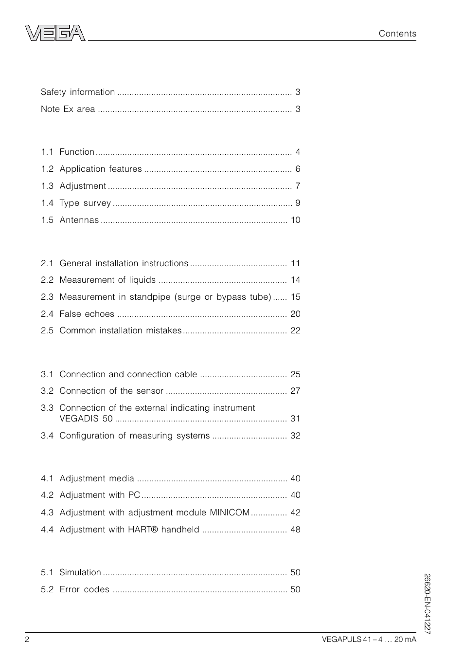 VEGA VEGAPULS 41 4 … 20 mA; HART compact sensor User Manual | Page 2 / 68