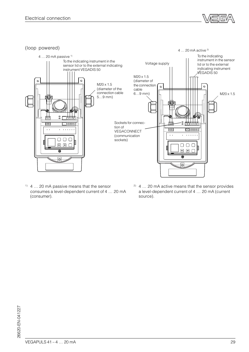 Version with aluminium housing, Electrical connection, 4 … 20 ma passive | Voltage supply 4 … 20 ma active | VEGA VEGAPULS 41 4 … 20 mA; HART compact sensor User Manual | Page 29 / 68