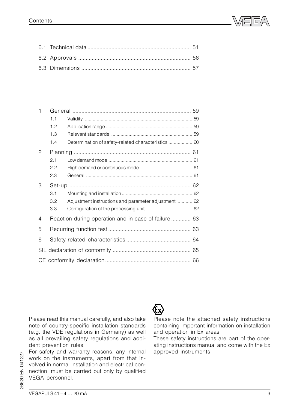 Safety information, Note ex area | VEGA VEGAPULS 41 4 … 20 mA; HART compact sensor User Manual | Page 3 / 68