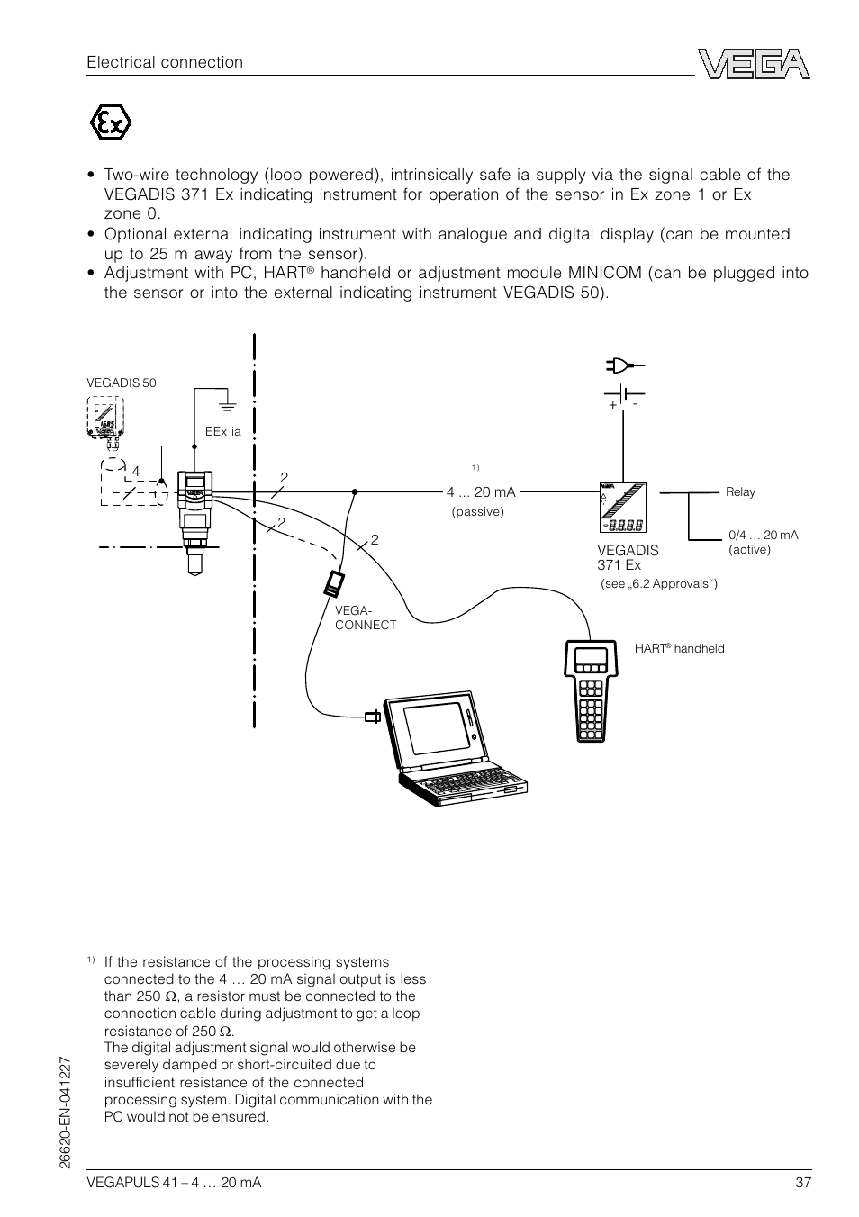 Electrical connection | VEGA VEGAPULS 41 4 … 20 mA; HART compact sensor User Manual | Page 37 / 68