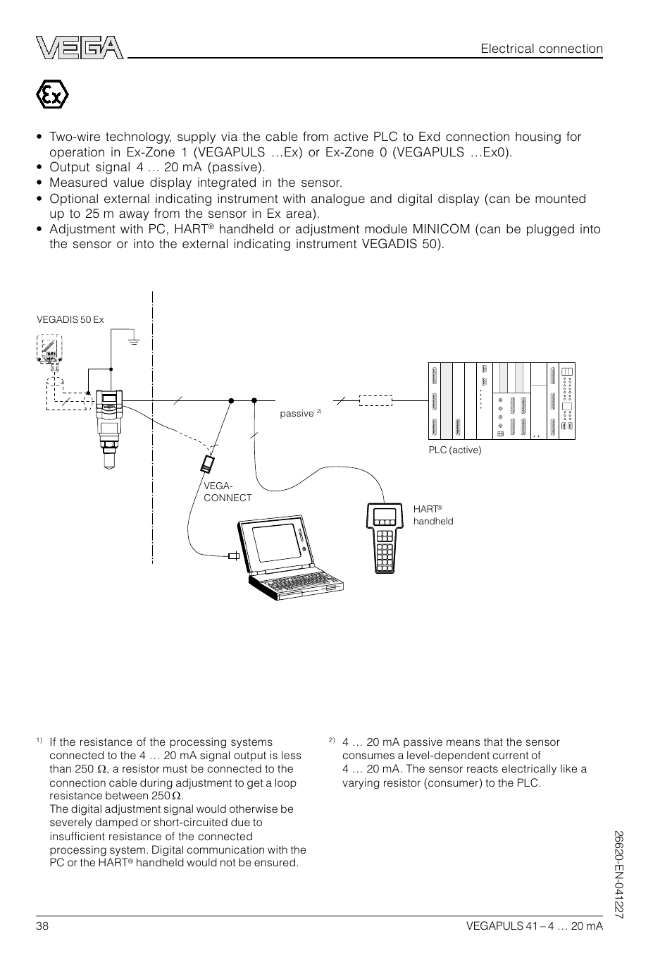 Electrical connection | VEGA VEGAPULS 41 4 … 20 mA; HART compact sensor User Manual | Page 38 / 68