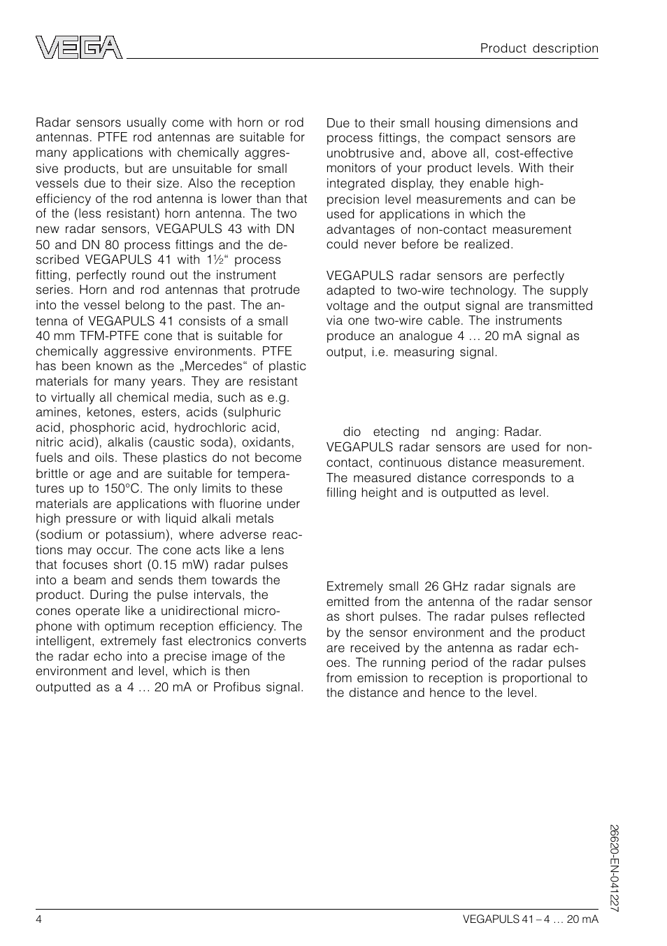 1 product description, 1 function | VEGA VEGAPULS 41 4 … 20 mA; HART compact sensor User Manual | Page 4 / 68