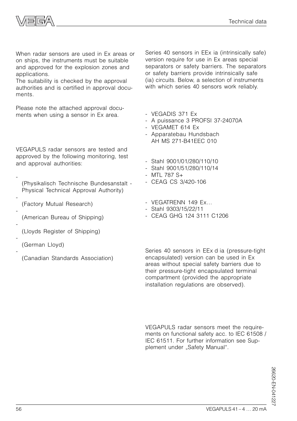 2 approvals | VEGA VEGAPULS 41 4 … 20 mA; HART compact sensor User Manual | Page 56 / 68