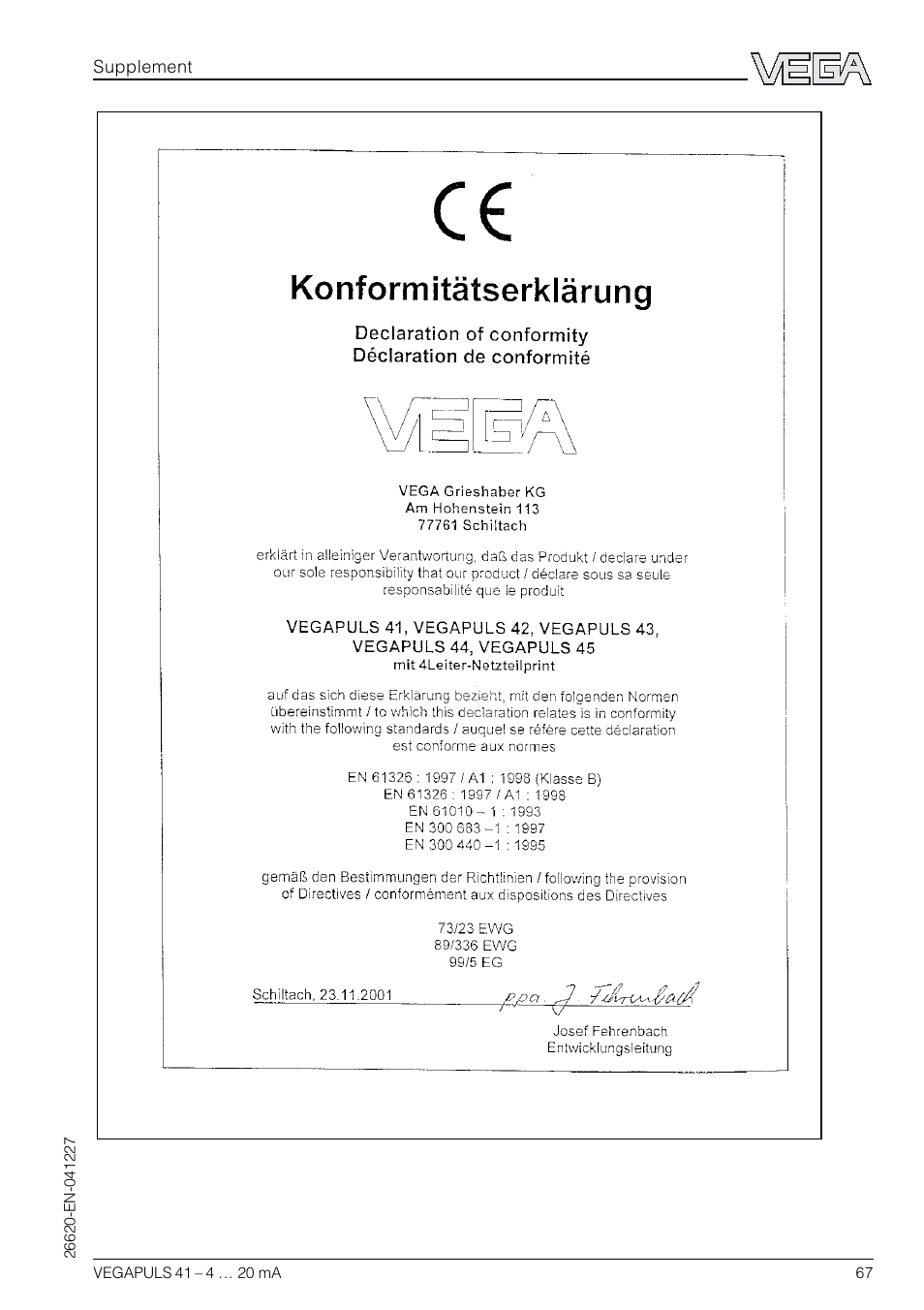 VEGA VEGAPULS 41 4 … 20 mA; HART compact sensor User Manual | Page 67 / 68