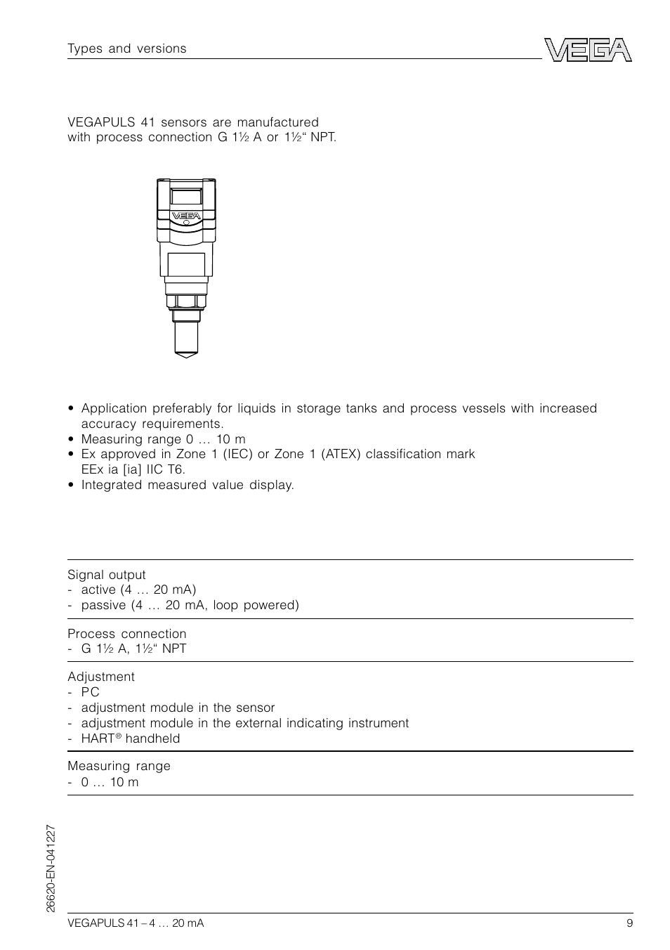 4 type survey | VEGA VEGAPULS 41 4 … 20 mA; HART compact sensor User Manual | Page 9 / 68