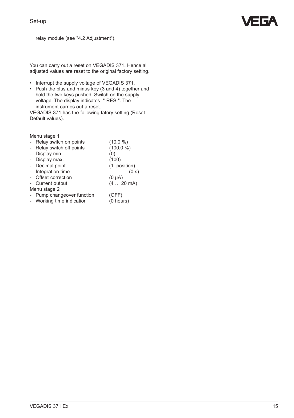 4 reset | VEGA VEGADIS 371 Ex User Manual | Page 15 / 20