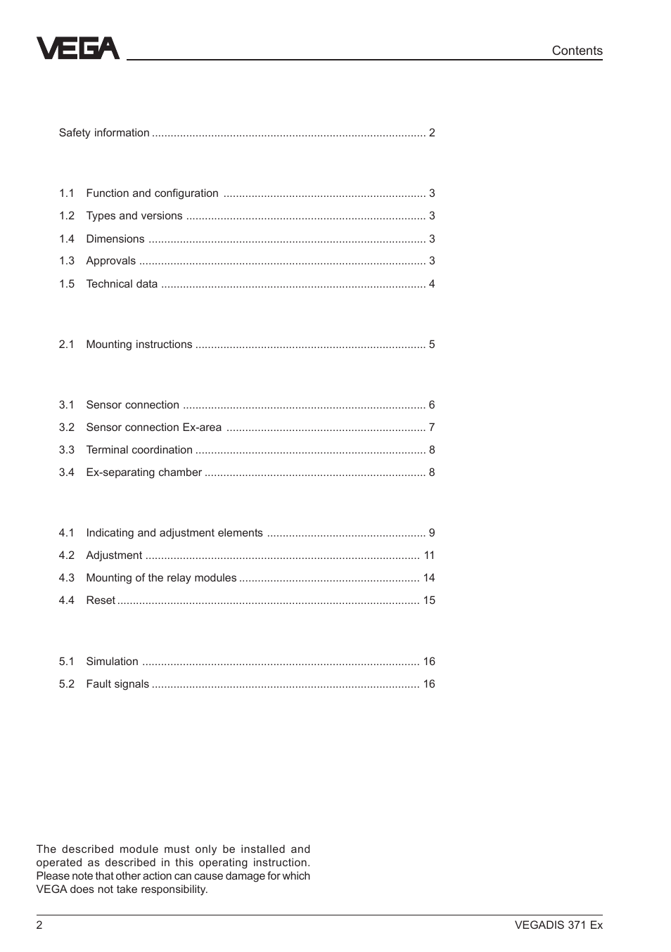 VEGA VEGADIS 371 Ex User Manual | Page 2 / 20