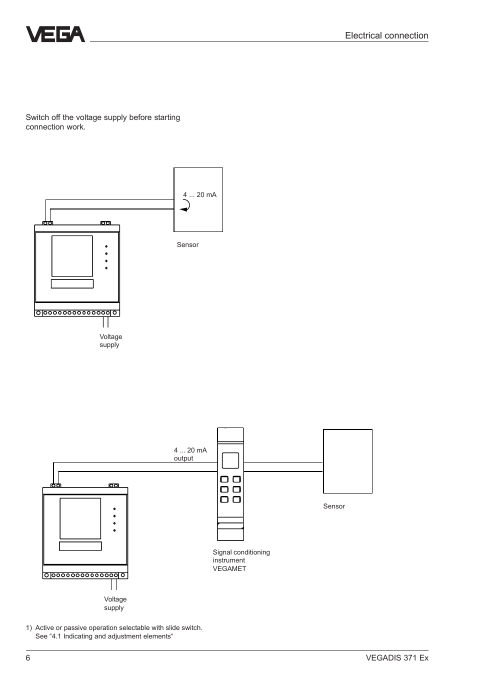 3 electrical connection, 1 sensor connection | VEGA VEGADIS 371 Ex User Manual | Page 6 / 20