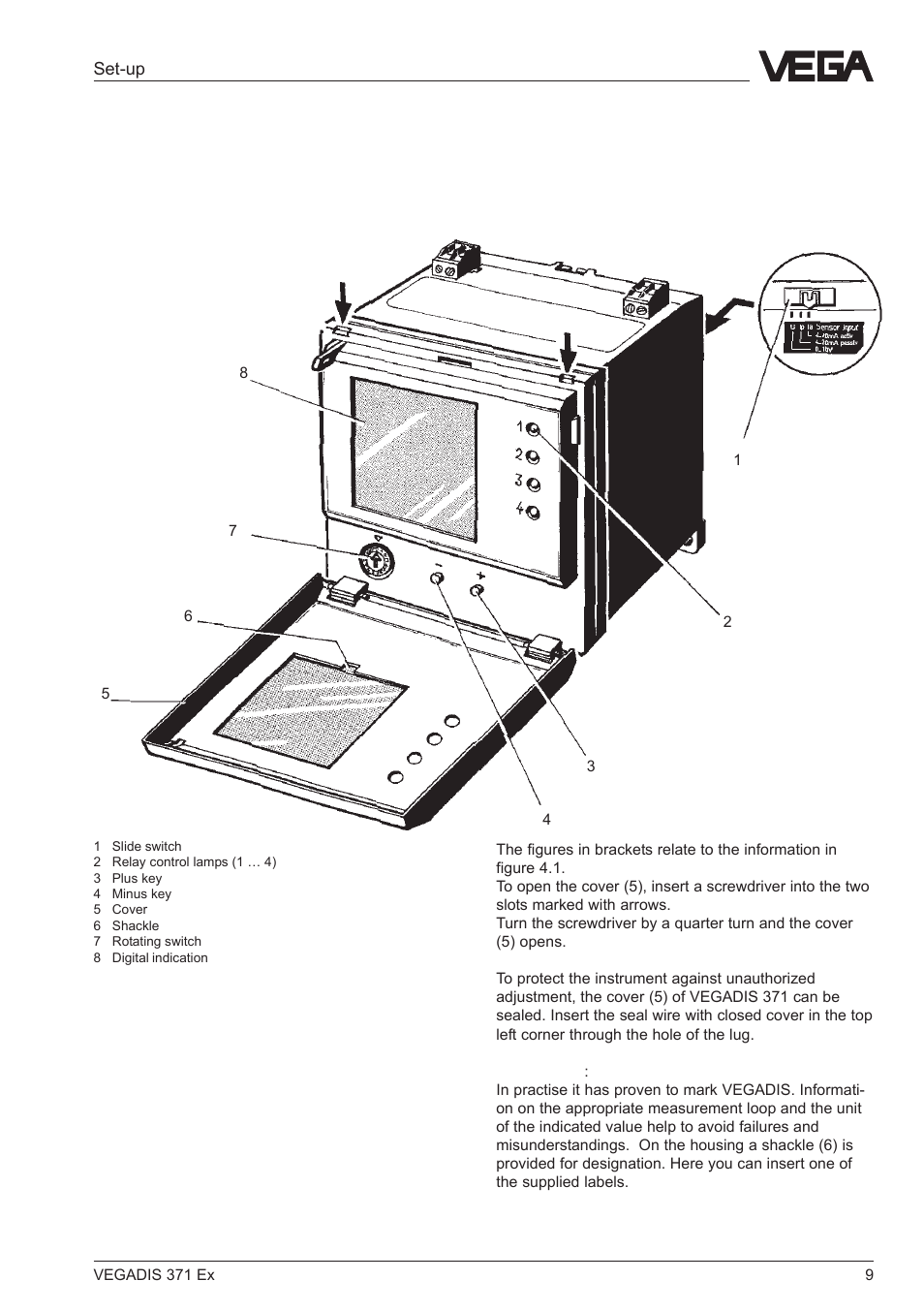 4 set-up, 1 indicating and adjustment elements | VEGA VEGADIS 371 Ex User Manual | Page 9 / 20