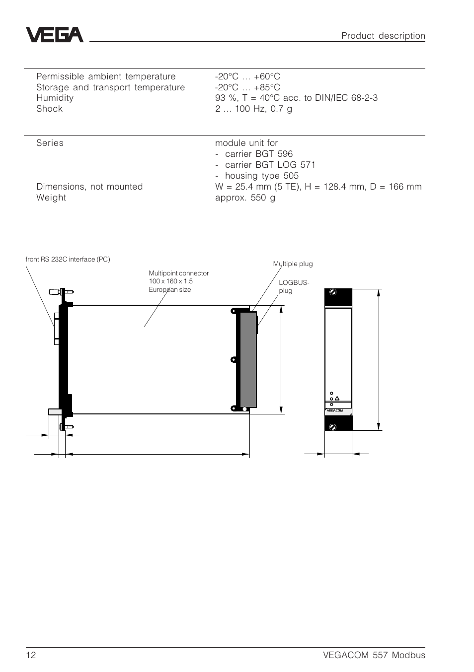 6 dimensions | VEGA VEGACOM 557 Modbus protocol User Manual | Page 12 / 68