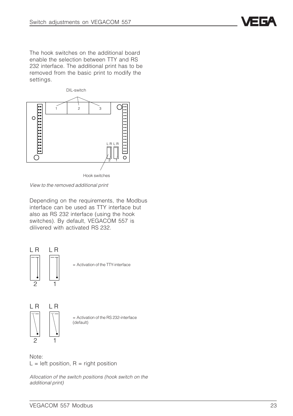 Hook switches (additional board) | VEGA VEGACOM 557 Modbus protocol User Manual | Page 23 / 68