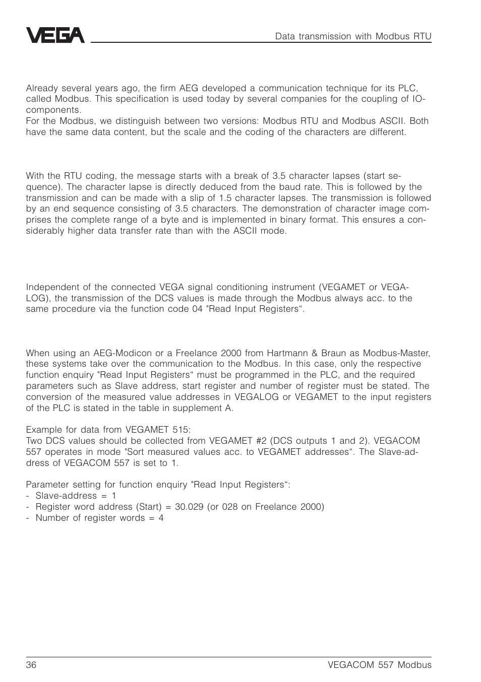 4 data transmission with modbus rtu | VEGA VEGACOM 557 Modbus protocol User Manual | Page 36 / 68