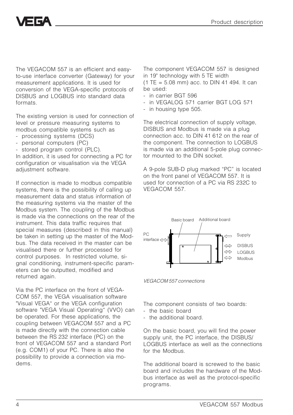 1 product description, 1 application, 2 configuration | VEGA VEGACOM 557 Modbus protocol User Manual | Page 4 / 68