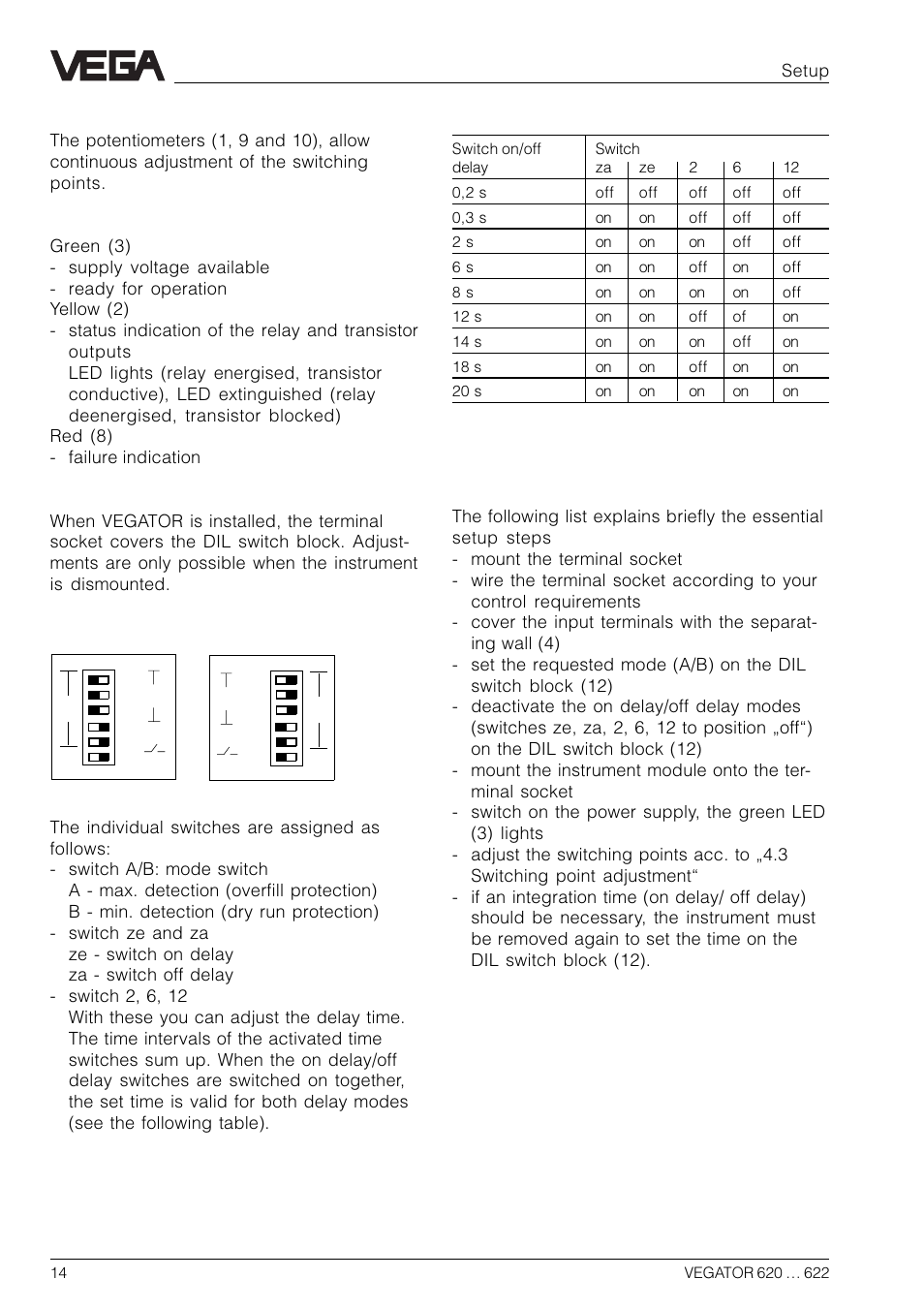 2 setup sequence | VEGA VEGATOR 622 User Manual | Page 14 / 20