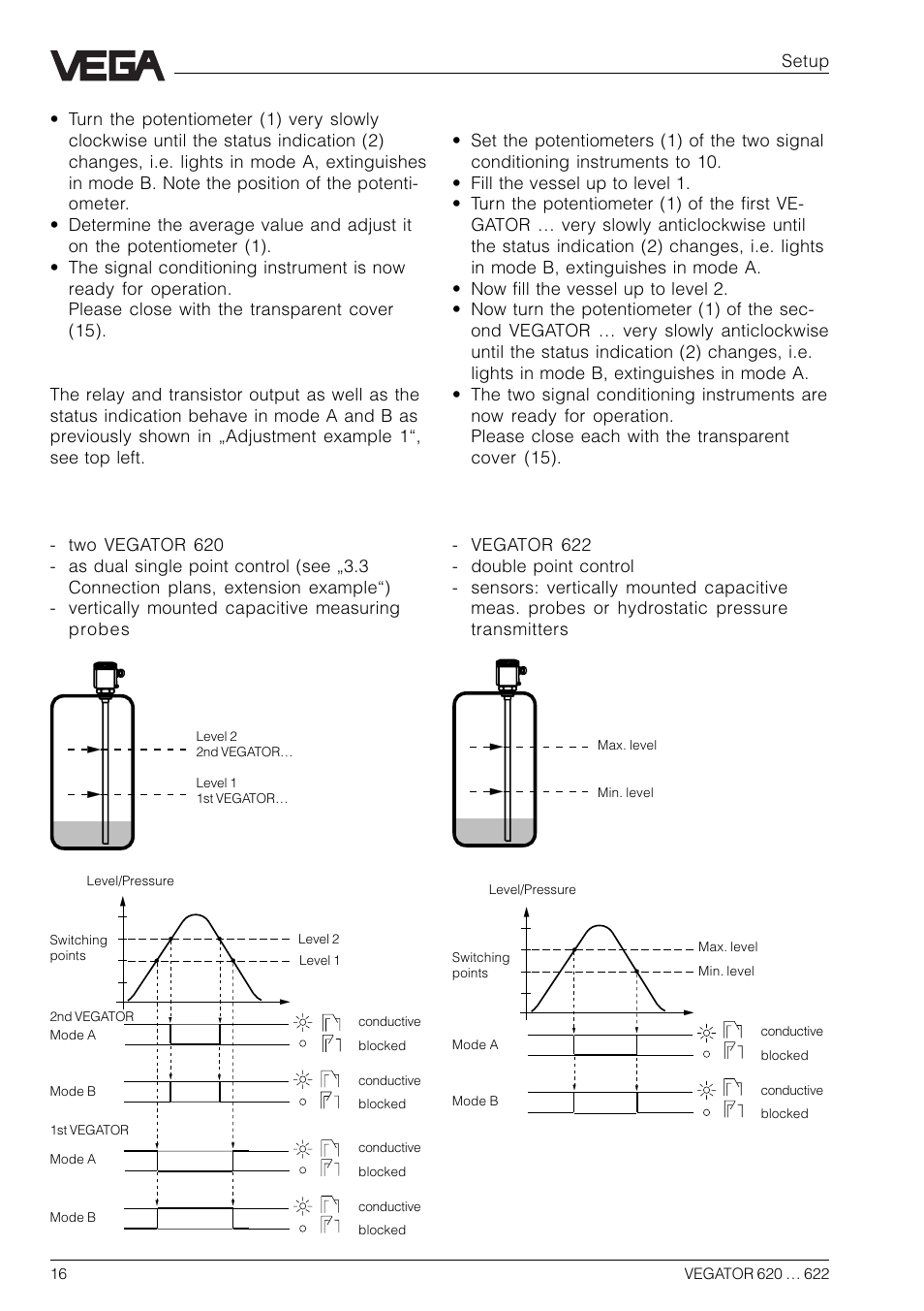 Adjustment example 3, Adjustment example 4, Setup | VEGA VEGATOR 622 User Manual | Page 16 / 20