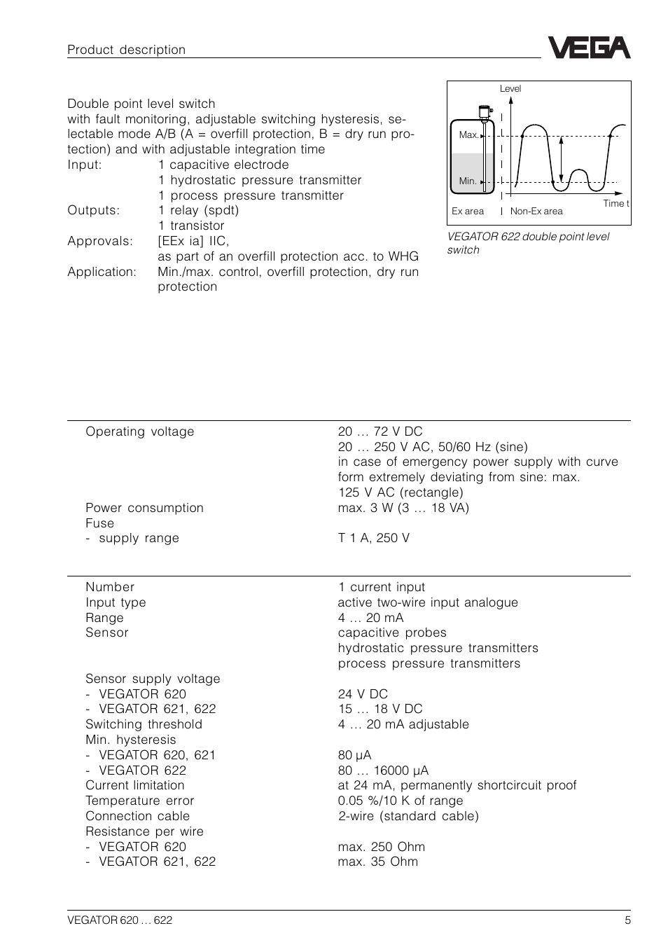 4 technical data and dimensions | VEGA VEGATOR 622 User Manual | Page 5 / 20