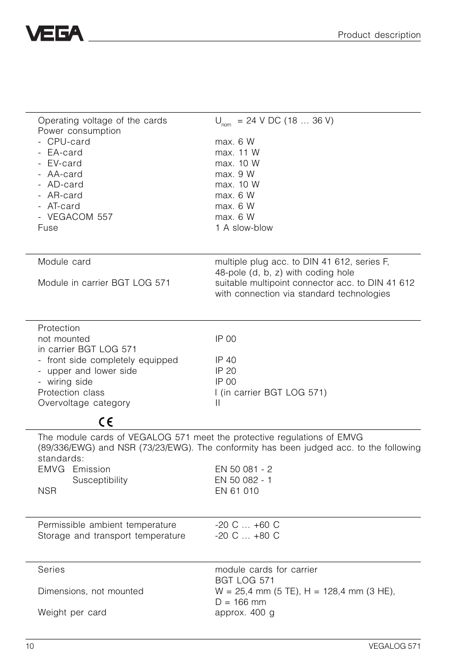 4 technical data | VEGA VEGALOG 571 User Manual | Page 10 / 48