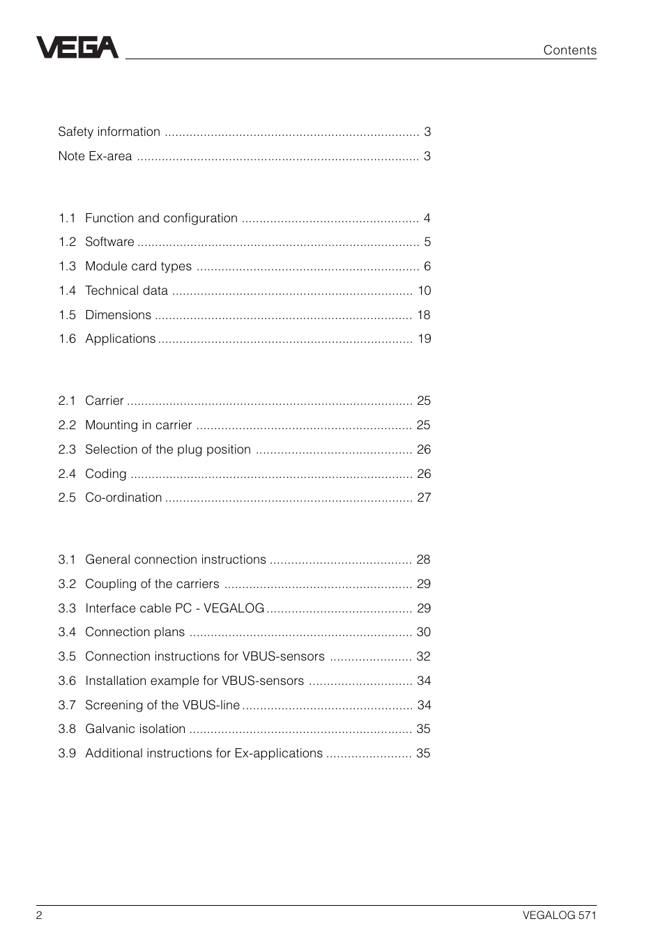 VEGA VEGALOG 571 User Manual | Page 2 / 48