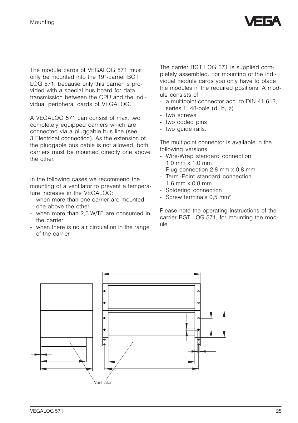 2 mounting, 1 carrier, 2 mounting in carrier | VEGA VEGALOG 571 User Manual | Page 25 / 48