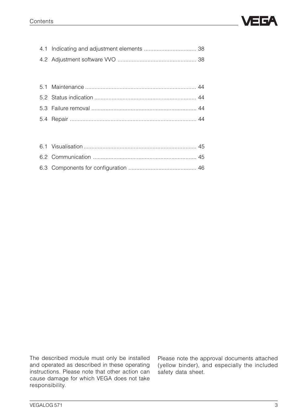 Safety information, Note ex-area | VEGA VEGALOG 571 User Manual | Page 3 / 48