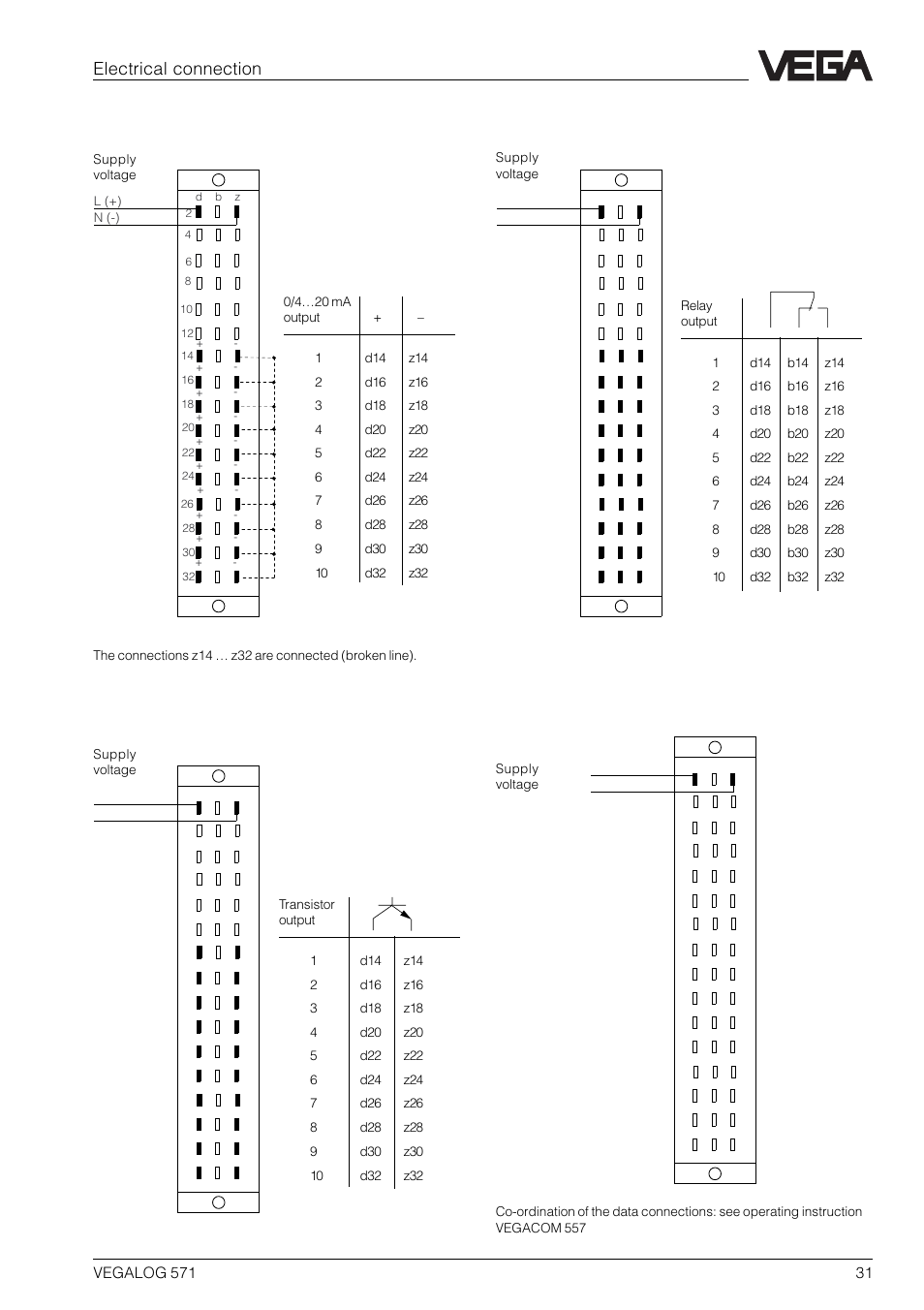 Aa-card, Ar-card at-card, Vegacom 557 | Electrical connection | VEGA VEGALOG 571 User Manual | Page 31 / 48