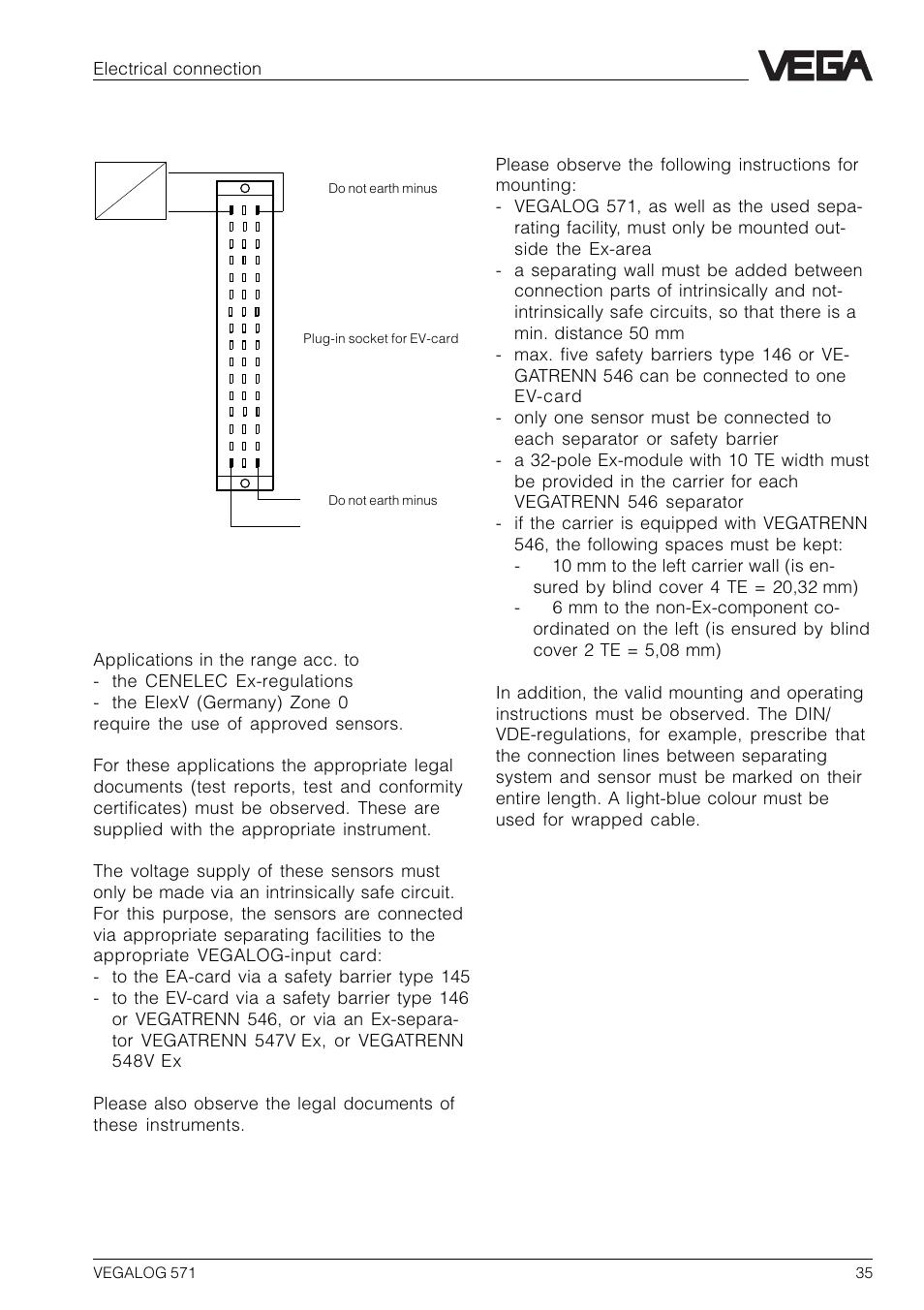8 galvanic isolation, 9 additional instructions for ex-applications, 9 additional instructions for ex- applications | VEGA VEGALOG 571 User Manual | Page 35 / 48