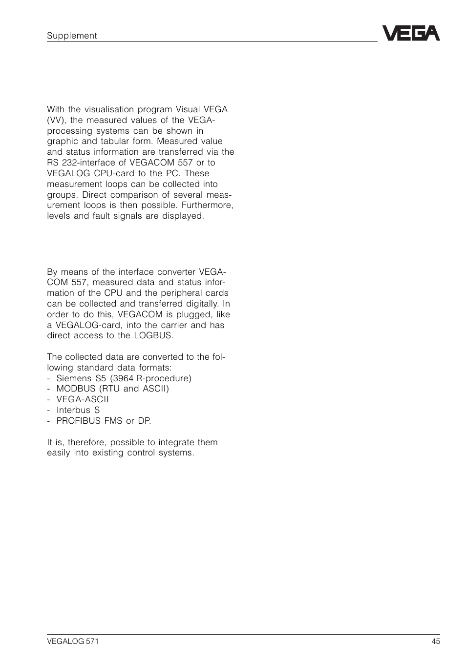 6 supplement, 1 visualisation, 2 communication | VEGA VEGALOG 571 User Manual | Page 45 / 48