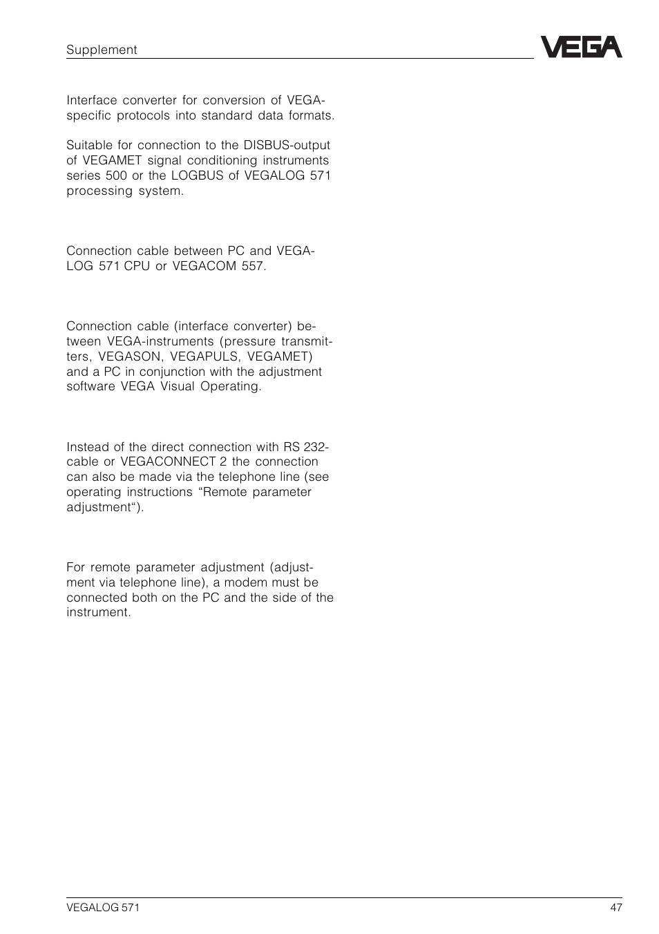 VEGA VEGALOG 571 User Manual | Page 47 / 48