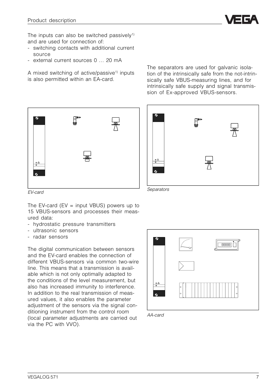 Separators, Output cards, Aa-card | Ev-card aa-card | VEGA VEGALOG 571 User Manual | Page 7 / 48