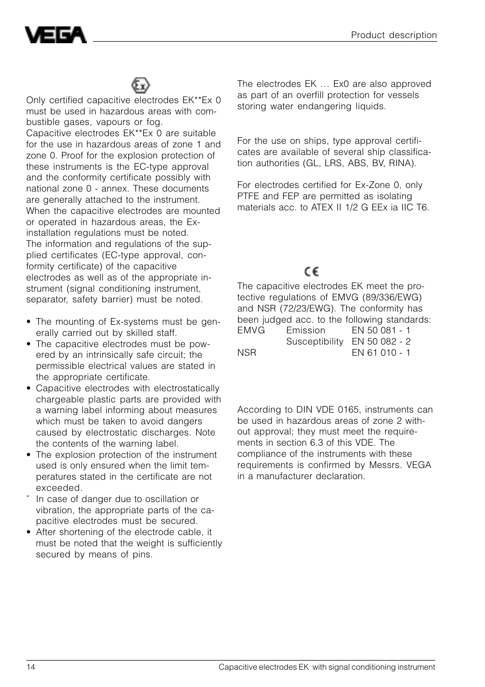 4 approvals | VEGA Capacitive electrodes EK … with signal conditioning instrument User Manual | Page 14 / 36