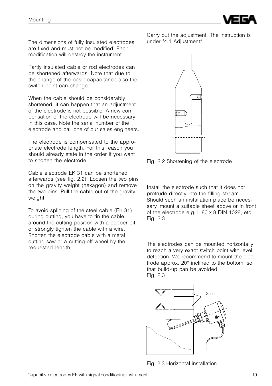 VEGA Capacitive electrodes EK … with signal conditioning instrument User Manual | Page 19 / 36