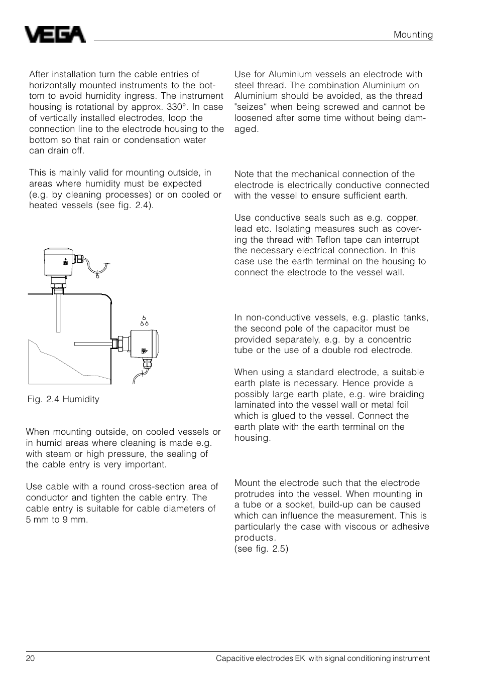 VEGA Capacitive electrodes EK … with signal conditioning instrument User Manual | Page 20 / 36