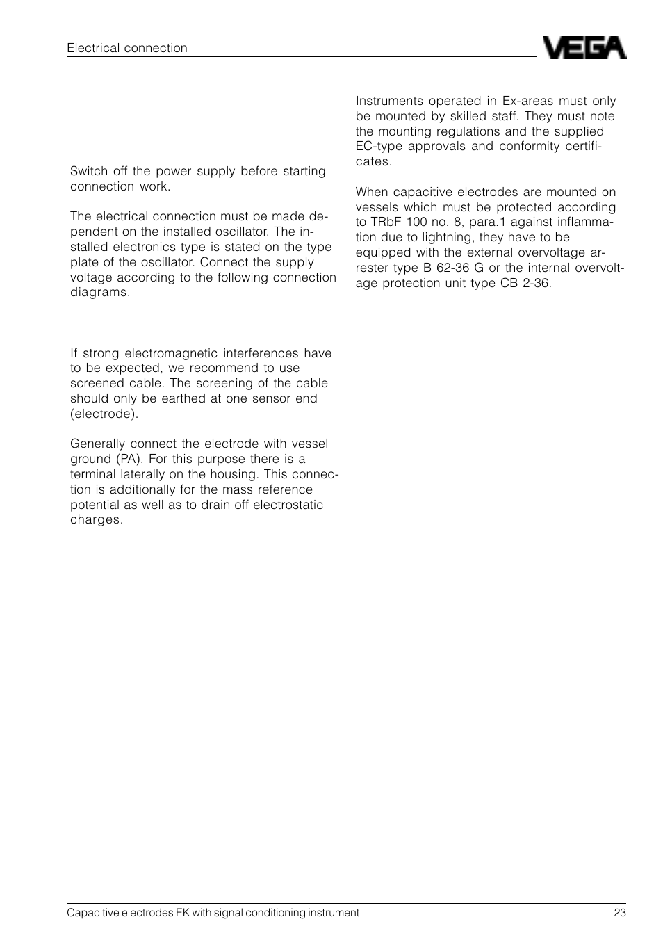 3 electrical connection, 1 connection instructions | VEGA Capacitive electrodes EK … with signal conditioning instrument User Manual | Page 23 / 36