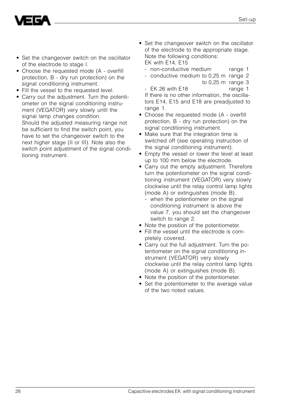 2 level detection | VEGA Capacitive electrodes EK … with signal conditioning instrument User Manual | Page 28 / 36