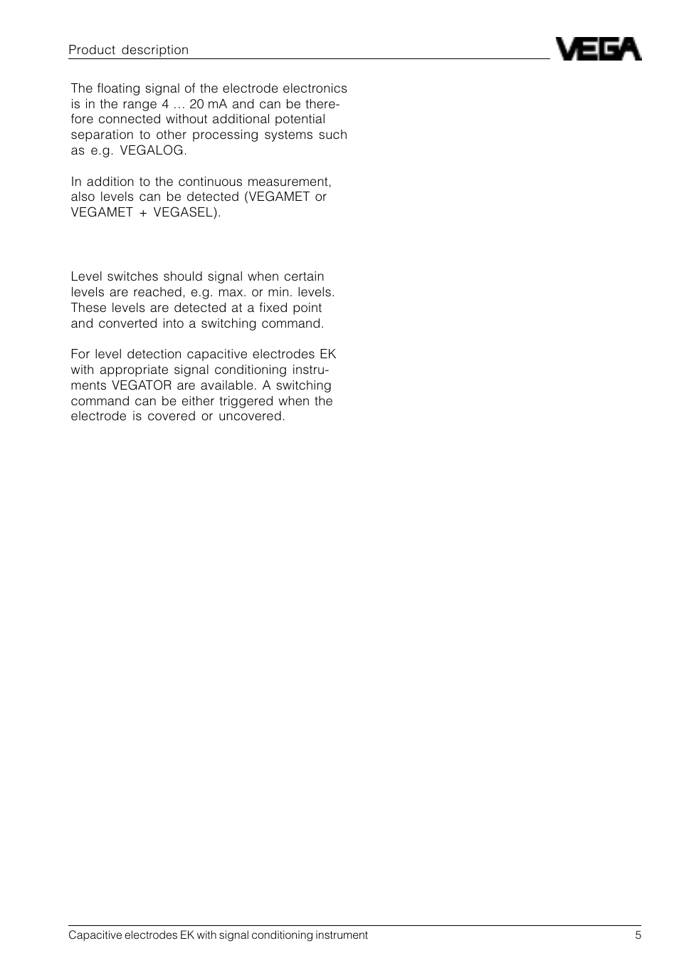 VEGA Capacitive electrodes EK … with signal conditioning instrument User Manual | Page 5 / 36