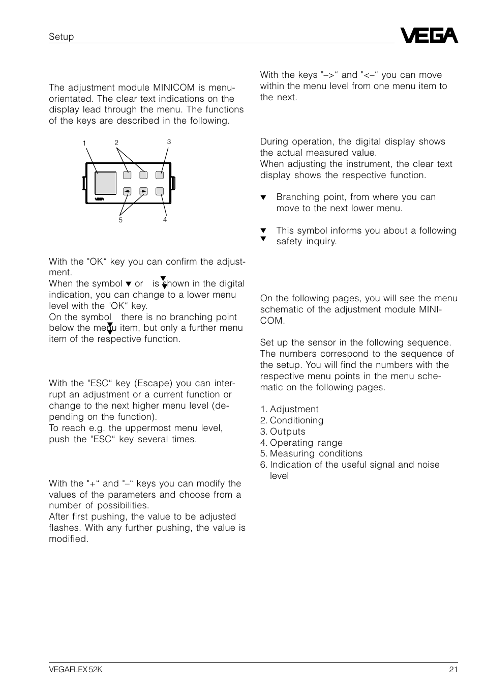 Adjustment elements, Adjustment steps | VEGA VEGAFLEX 52K User Manual | Page 21 / 32