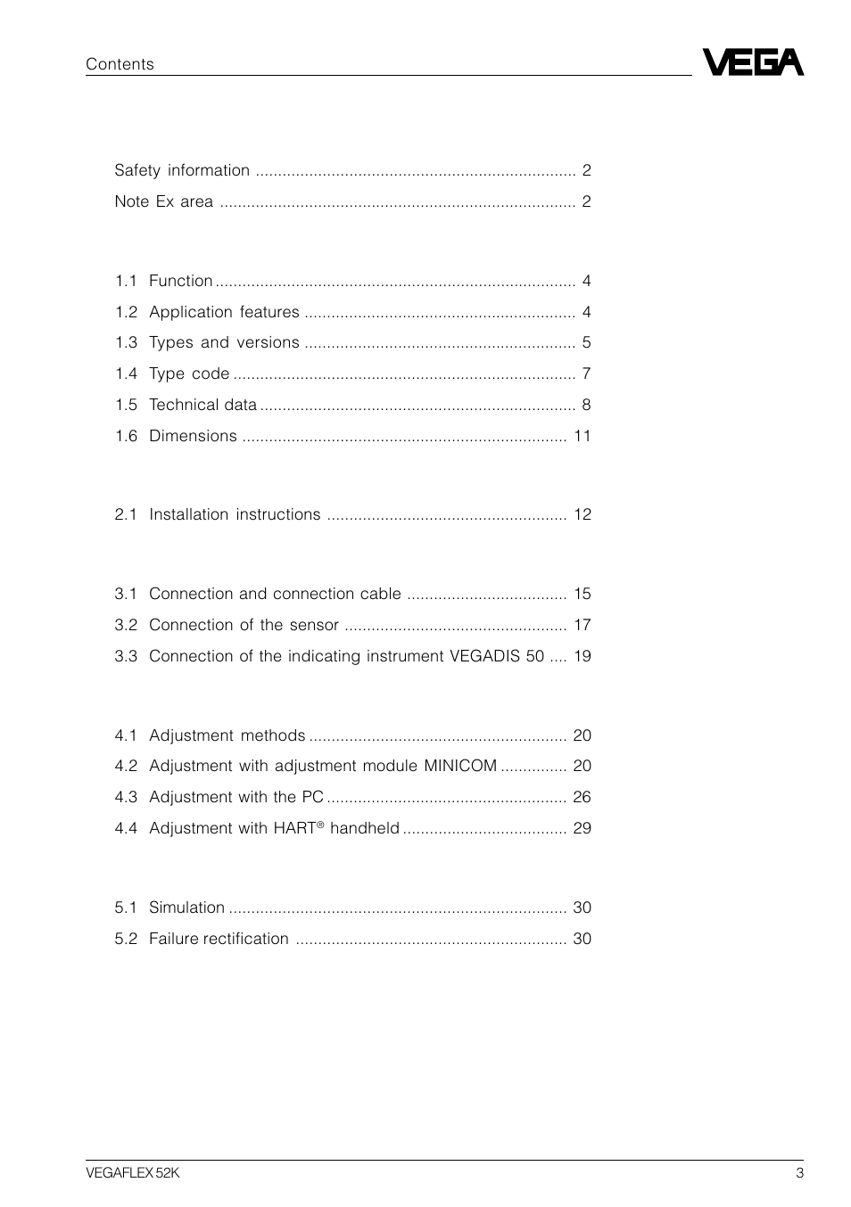 VEGA VEGAFLEX 52K User Manual | Page 3 / 32