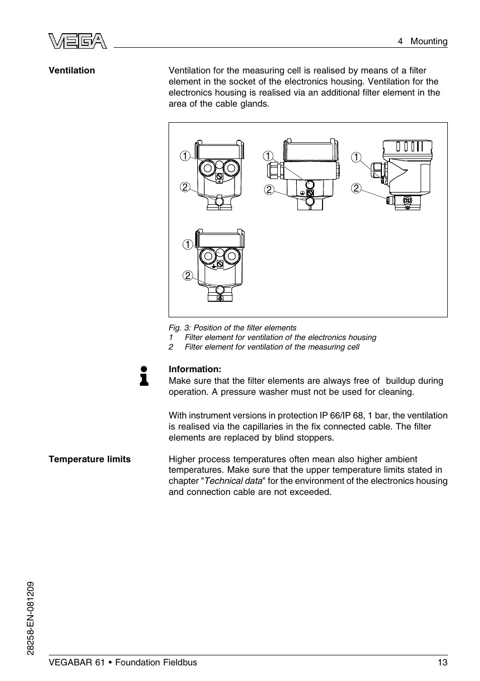 VEGA VEGABAR 61 Foundation Fieldbus User Manual | Page 13 / 84