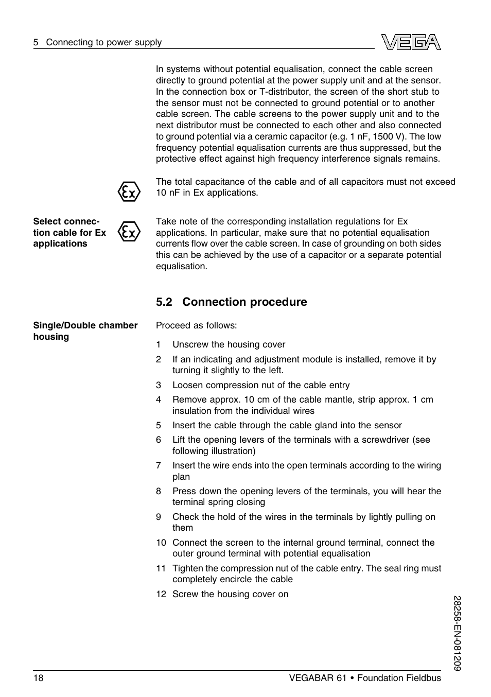 2 connection procedure | VEGA VEGABAR 61 Foundation Fieldbus User Manual | Page 18 / 84