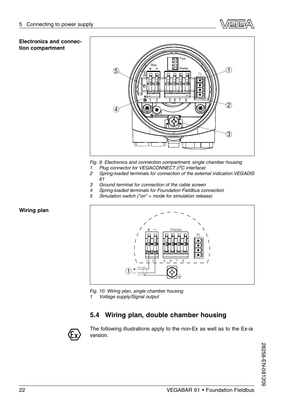 4 wiring plan, double chamber housing | VEGA VEGABAR 61 Foundation Fieldbus User Manual | Page 22 / 84