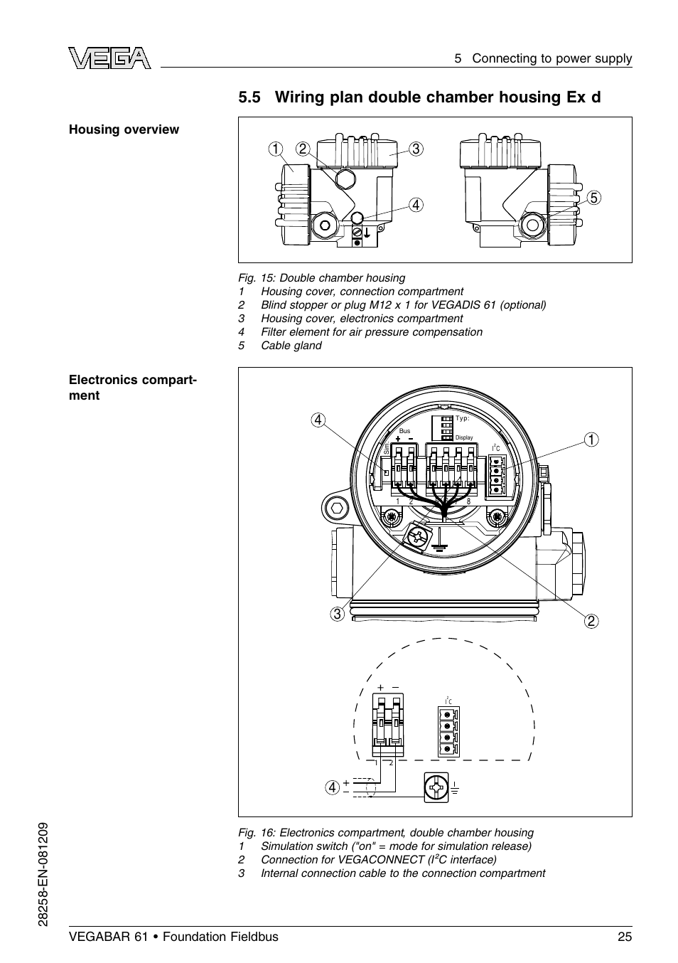 5 wiring plan double chamber housing ex d, 5 wiring plan double chamber housing ex d | VEGA VEGABAR 61 Foundation Fieldbus User Manual | Page 25 / 84